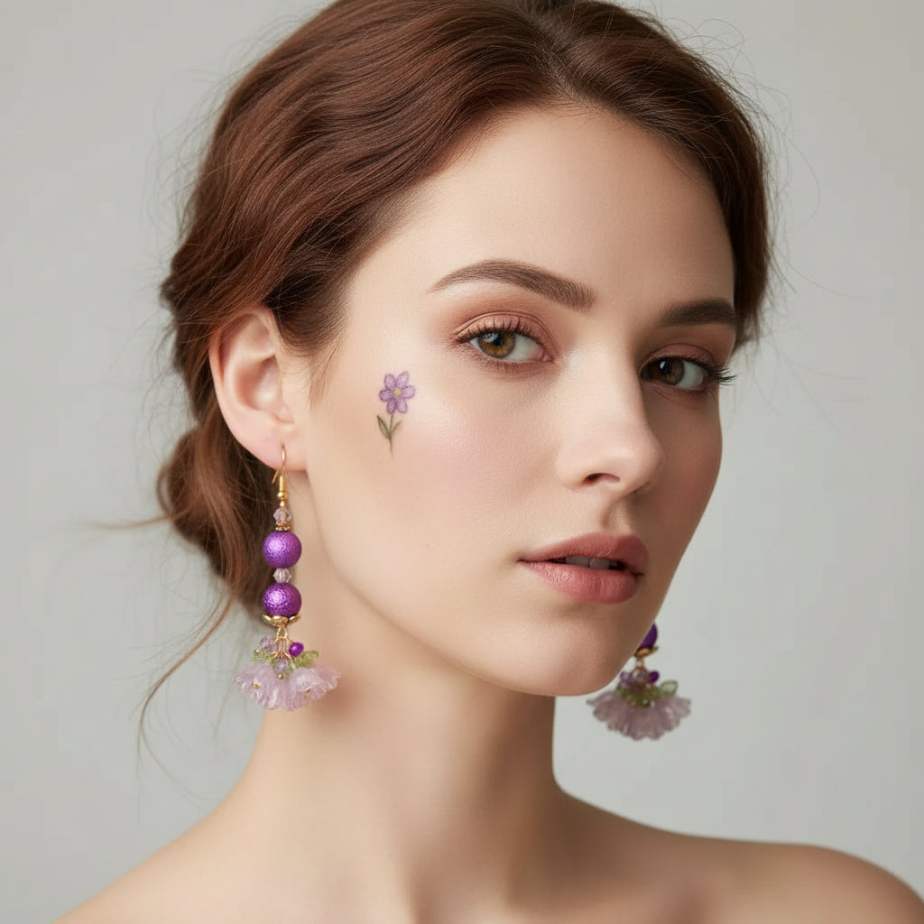 Bouquet de Fleur Earrings - Purple & Pink Floral | 2.5 Inches