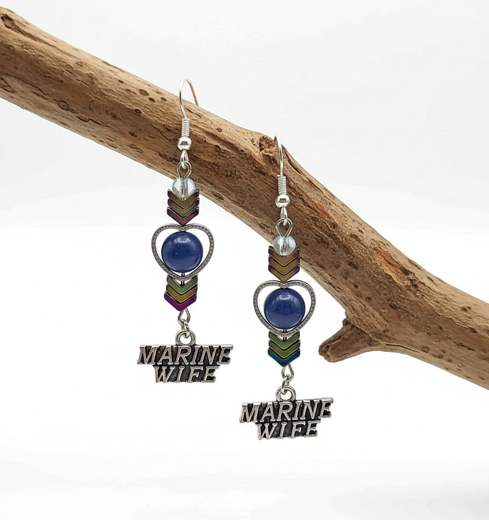 Marine Wife Earrings - Patriotic Charm Design | 2.5 Inches