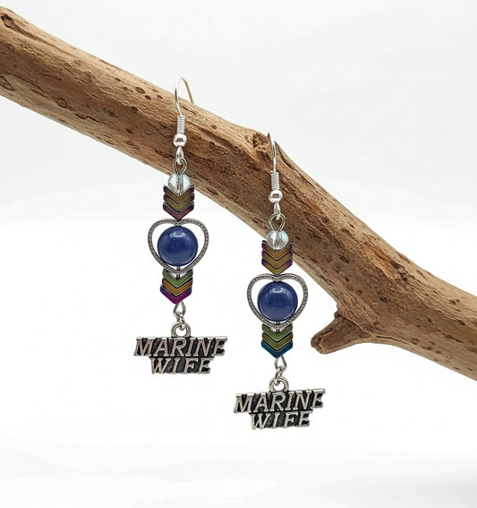 Marine Wife Earrings - Patriotic Charm Design | 2.5 Inches