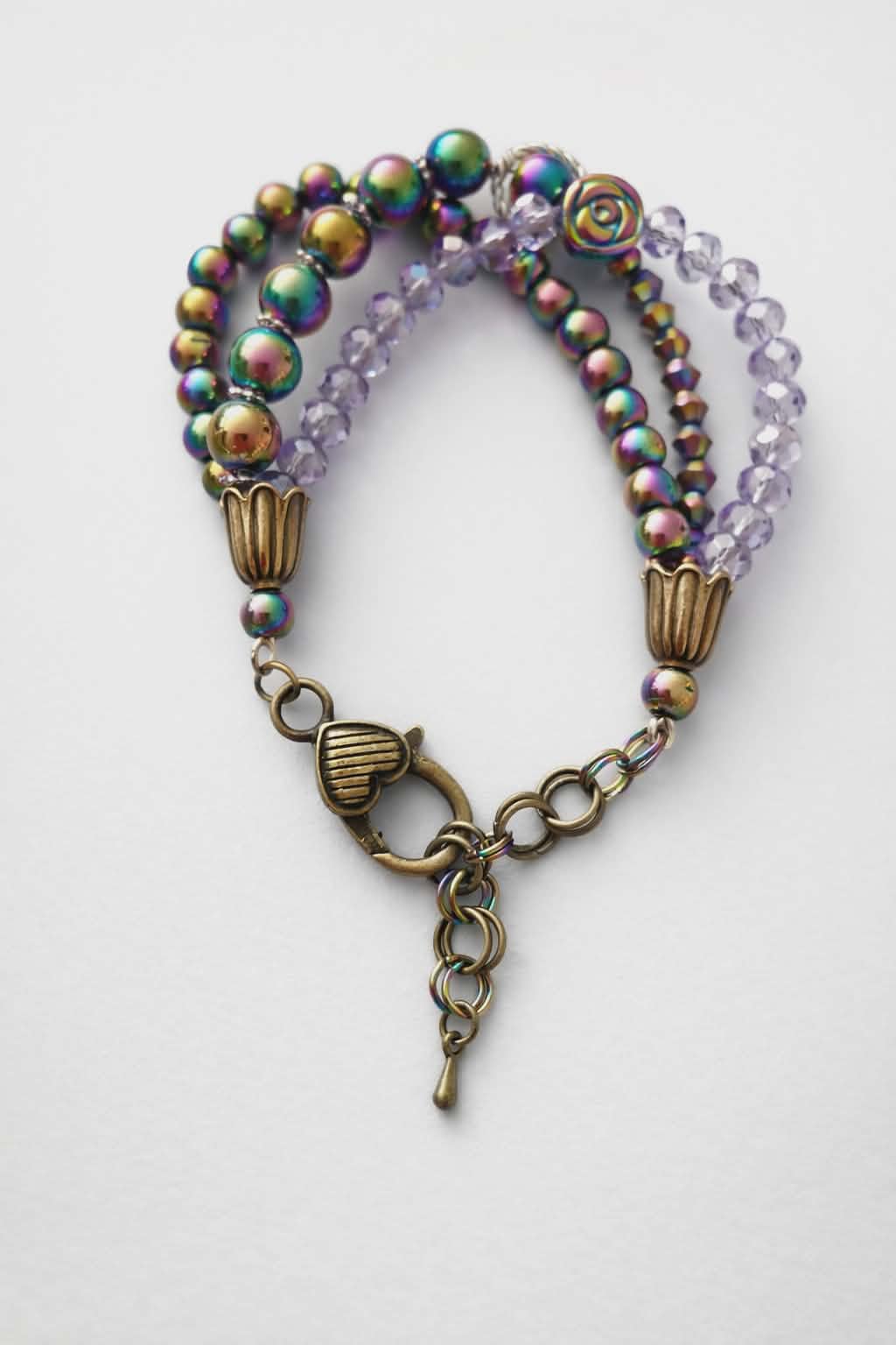 Rainbow Hematite & Lavender Crystal Bracelet