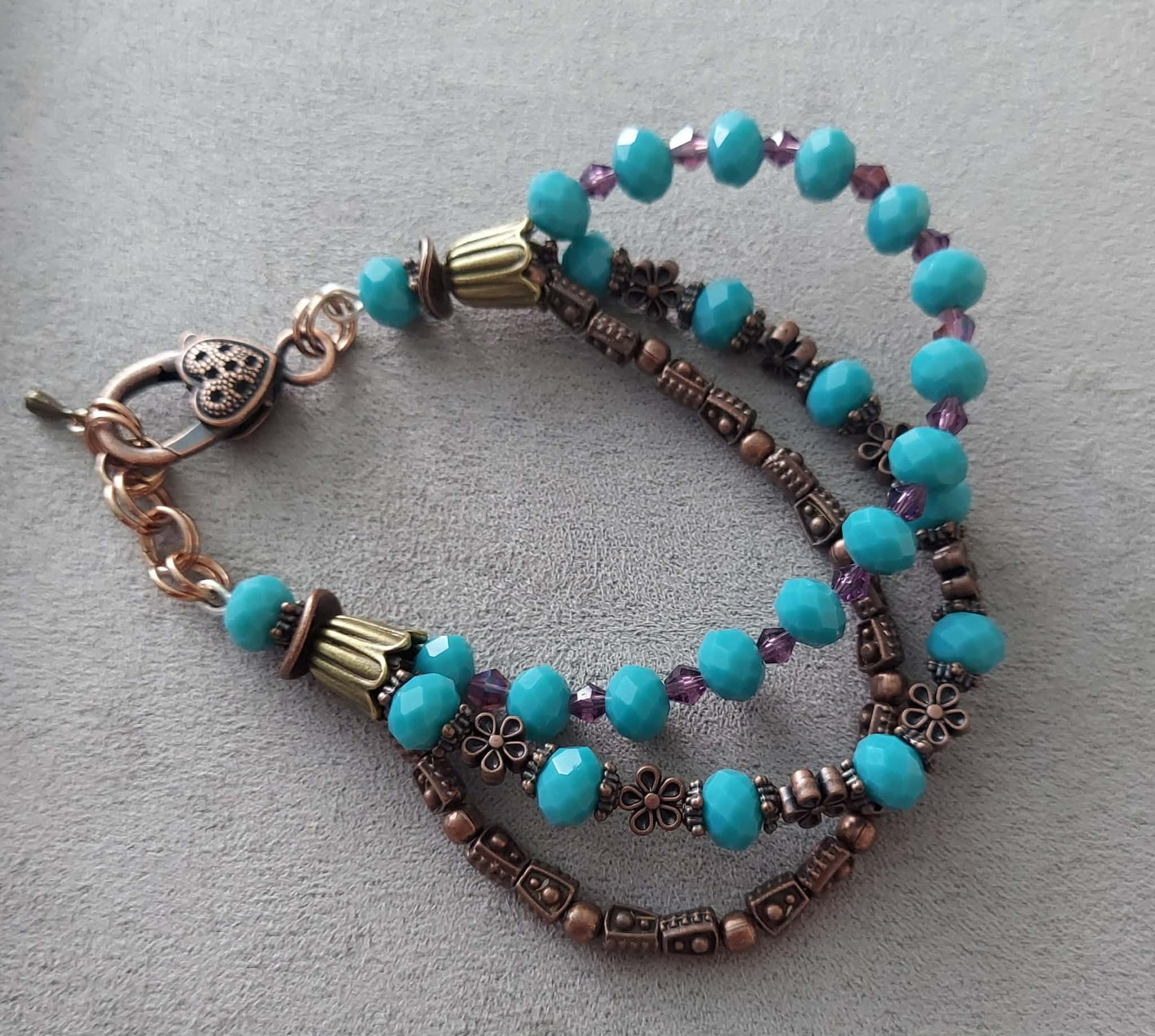 Teal Faceted Glass & Antique Bronze Bracelet