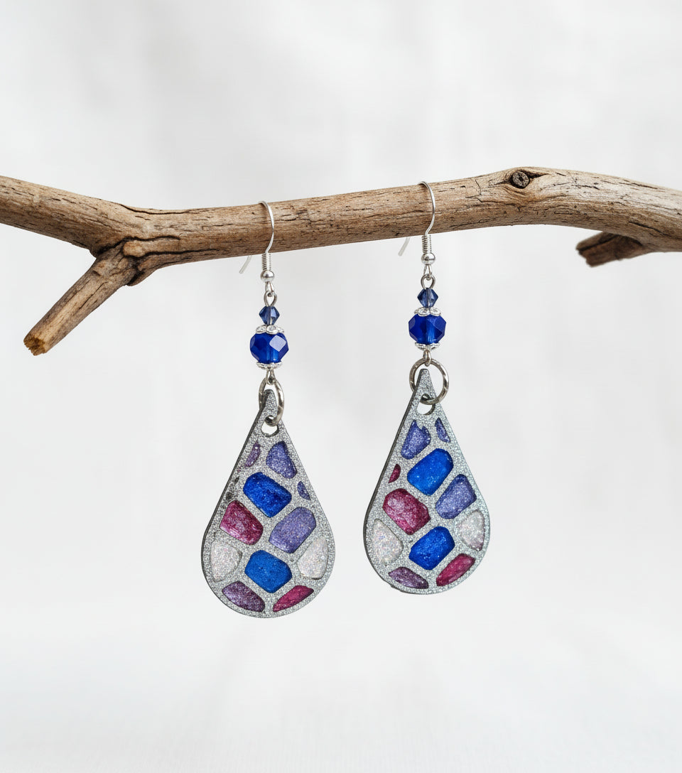 Silver Grey Drop Earrings - Long Elegant Design | 3.25 Inches