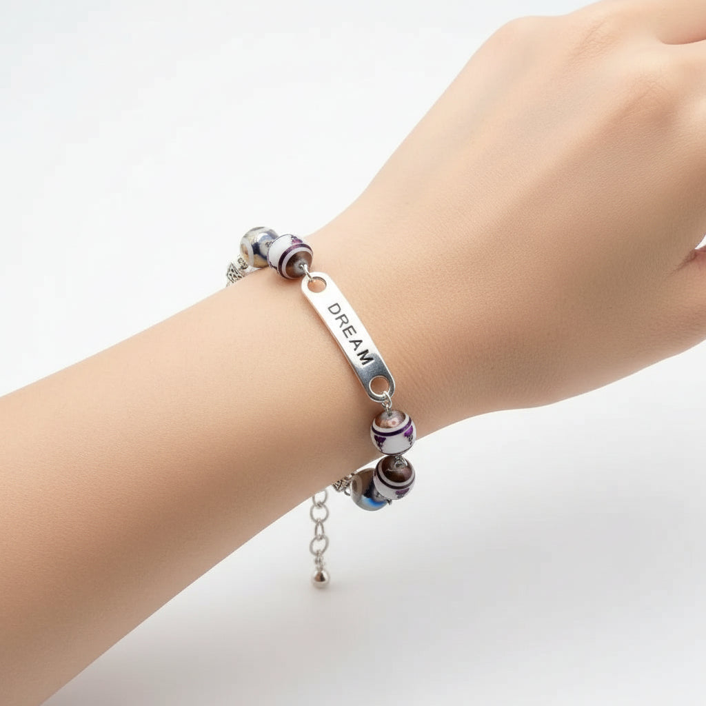 Unisex Glass Buddha Bead Bracelet - Stretch Design with Silver Accents | 7-7.75"