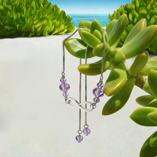 Lavender Crystal Infinity Bracelet in Shiny Silver