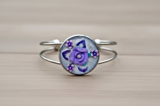 Purple flower adjustable silver bracelet by Josie