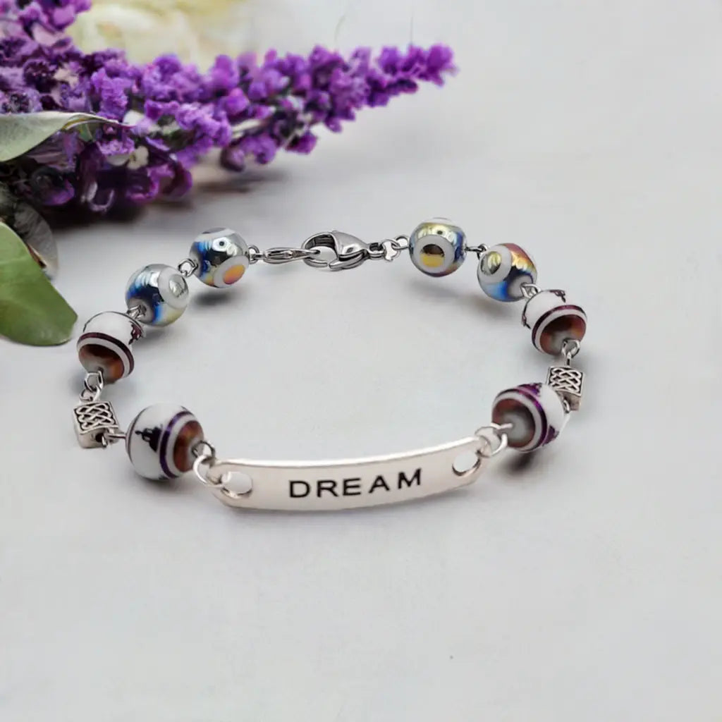 Unisex Glass Buddha Bead Bracelet - Stretch Design with Silver Accents | 7-7.75"