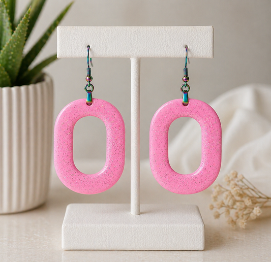 Pink Iridescent Resin Hoop Earrings – Rainbow Ion Plated French Hooks