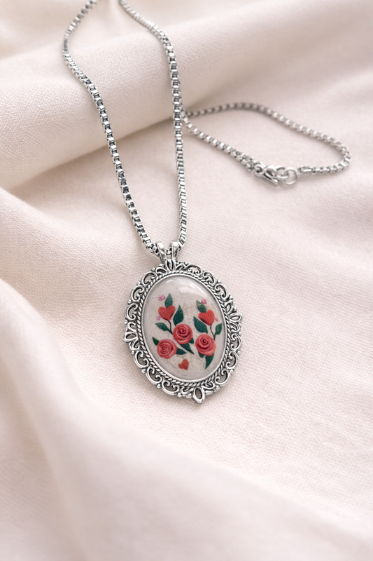 Handcrafted Resin Flower Pendant Necklace – 23" Titanium Chain