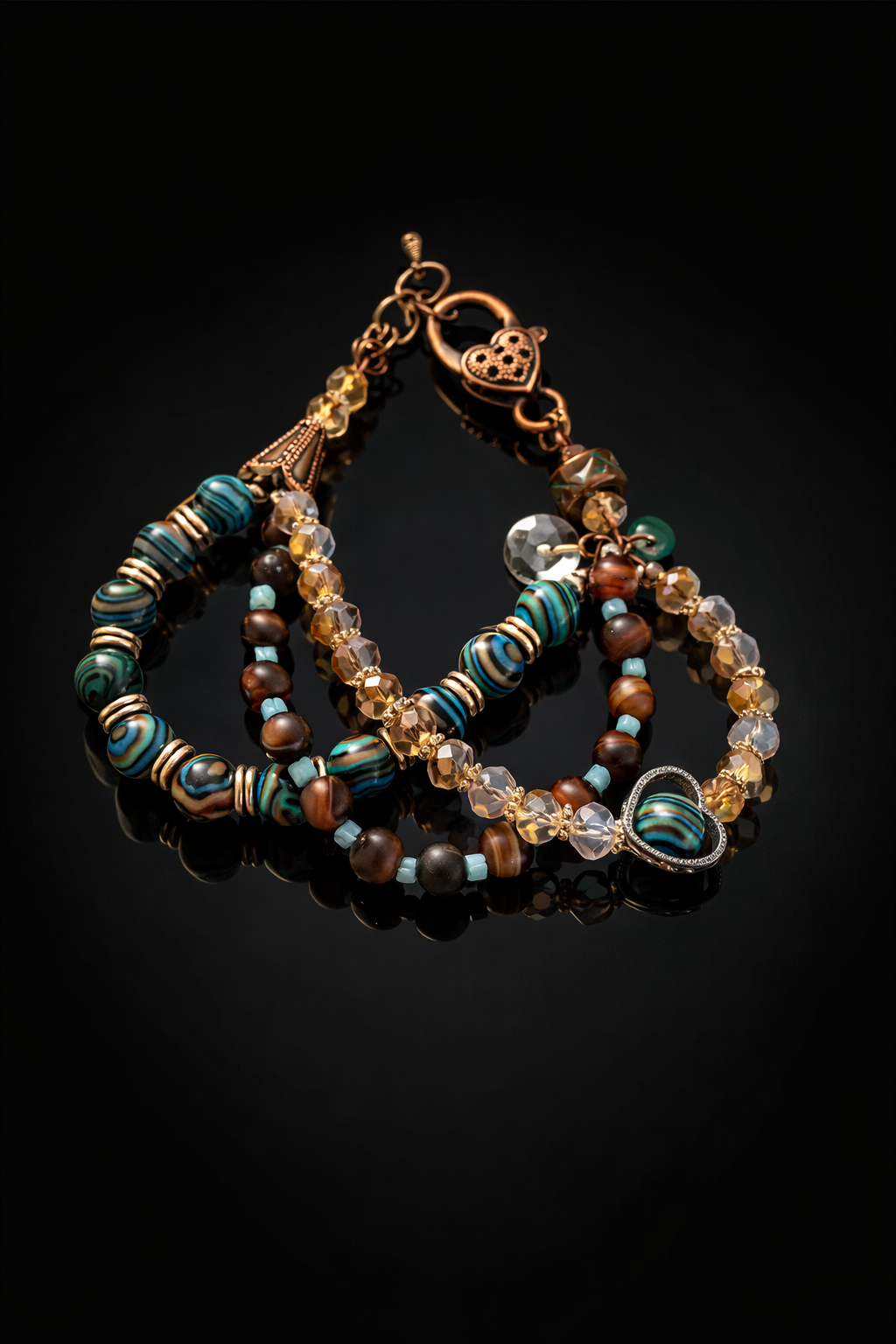 Boho Earth Tones Triple Strand Bracelet (photo 2)