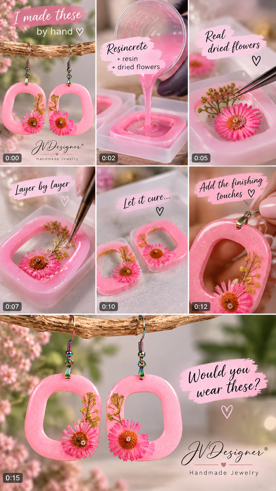 Dried Flower Resin Drop Earrings | Handmade Botanical Statement Earrings 2.25"