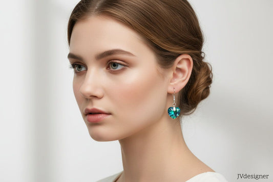 Heart Iridescent Crystal Earrings - Peacock Blue Silver stainless steel Dangle Earrings for Women (Copy)