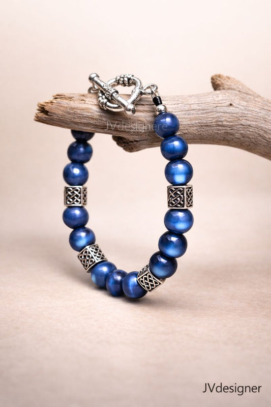 Purple/blueish Cat Eye Bracelet with Heart Toggle Clasp - Stretchy 6.5" Women's Jewelry