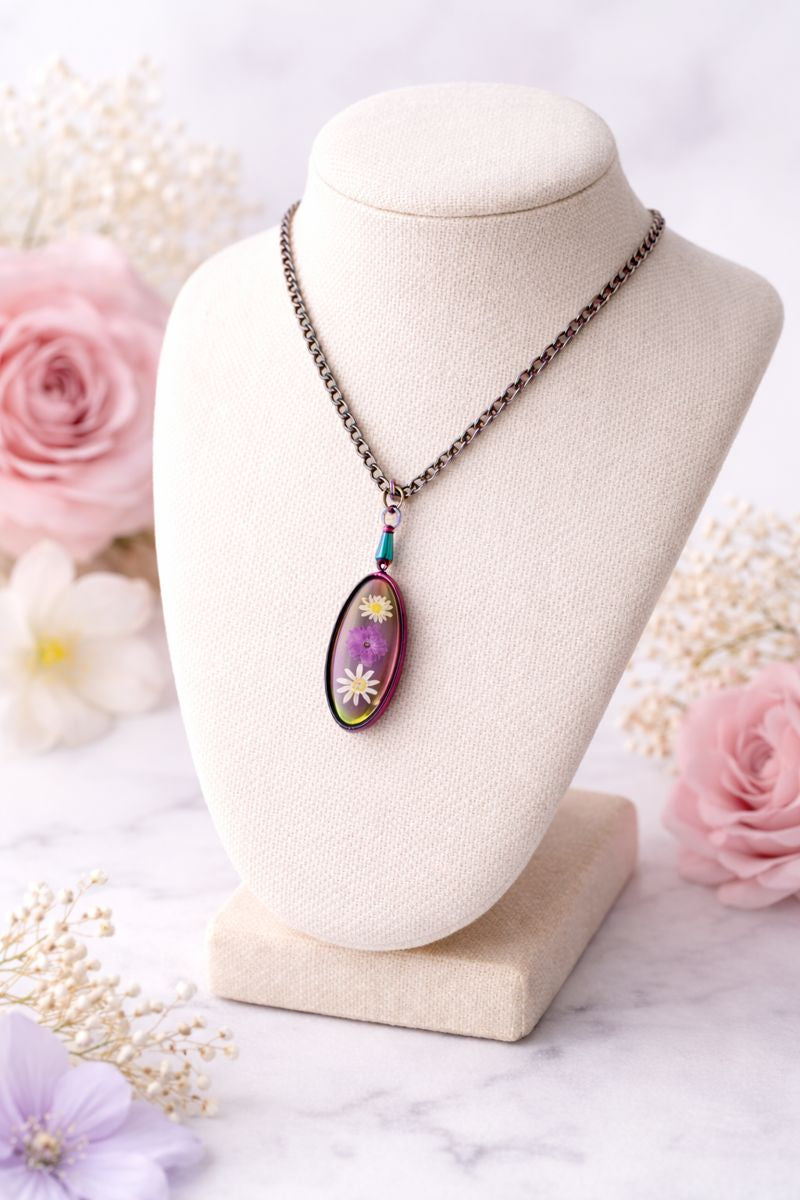 Iridescent Purple Rainbow Resin Jewelry Set - Earrings & Necklace