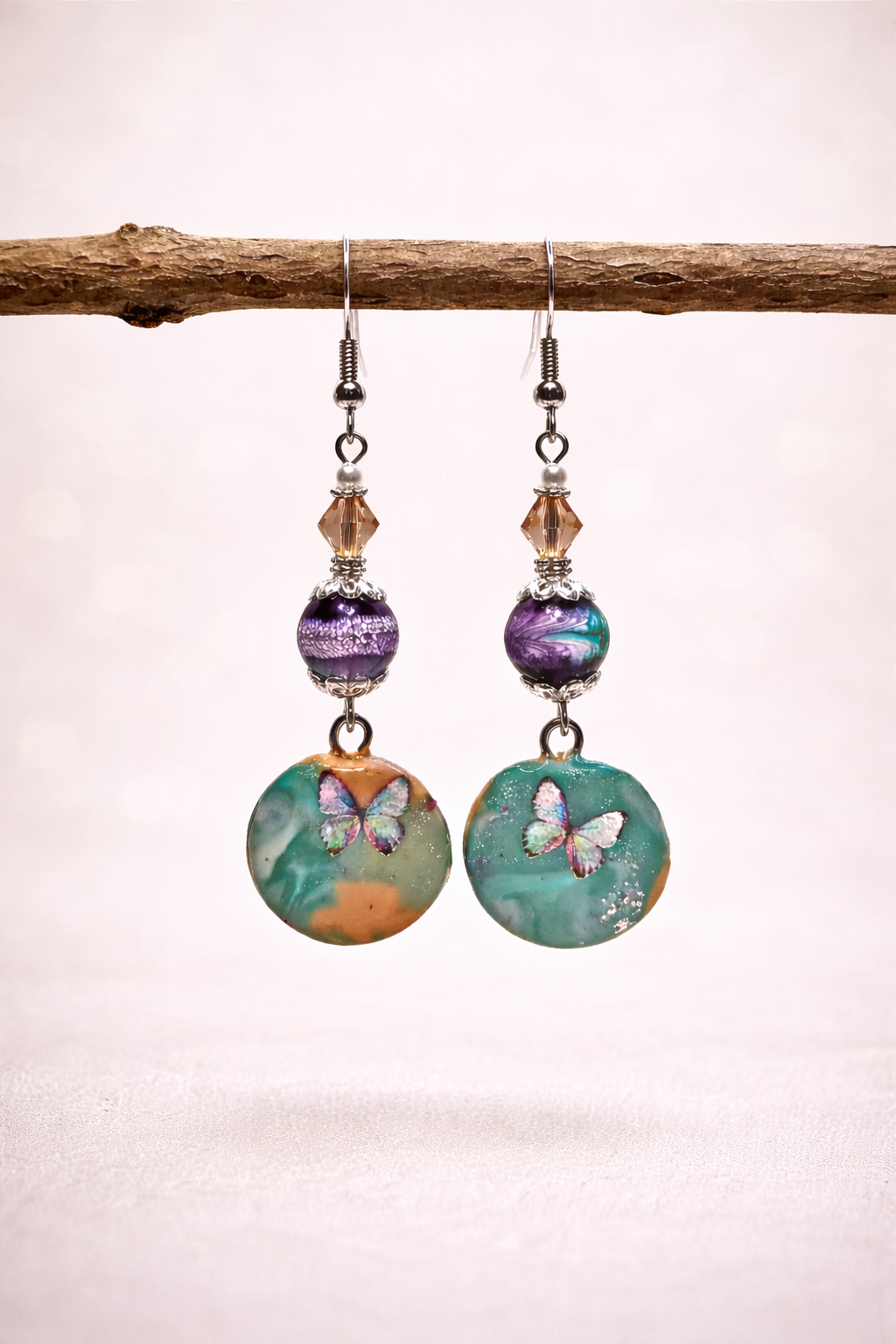 Spring Butterfly Earrings - Handmade Easter Clay Charm & Glass Beads