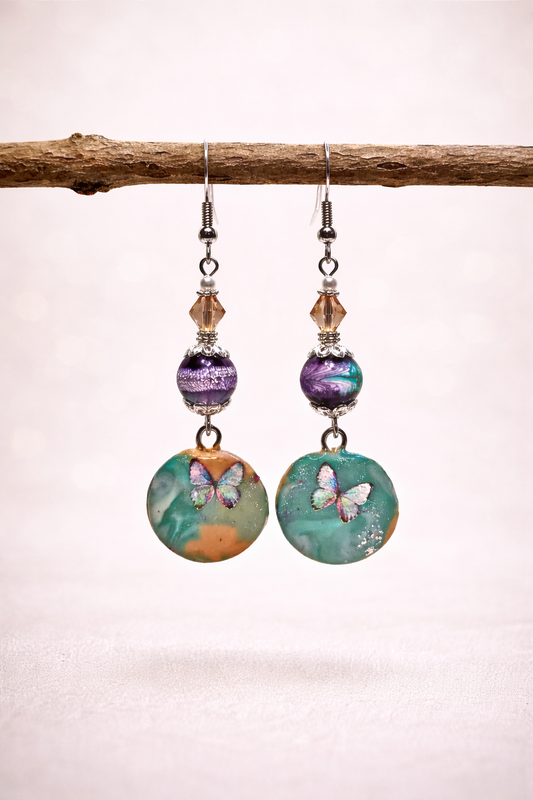 Spring Butterfly Earrings - Handmade Easter Clay Charm & Glass Beads