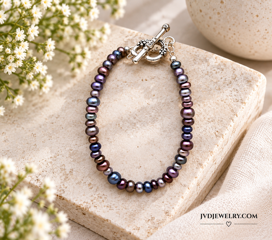 Colorful Pearl Bracelet - Silver Heart Toggle Clasp | Jvdesigner