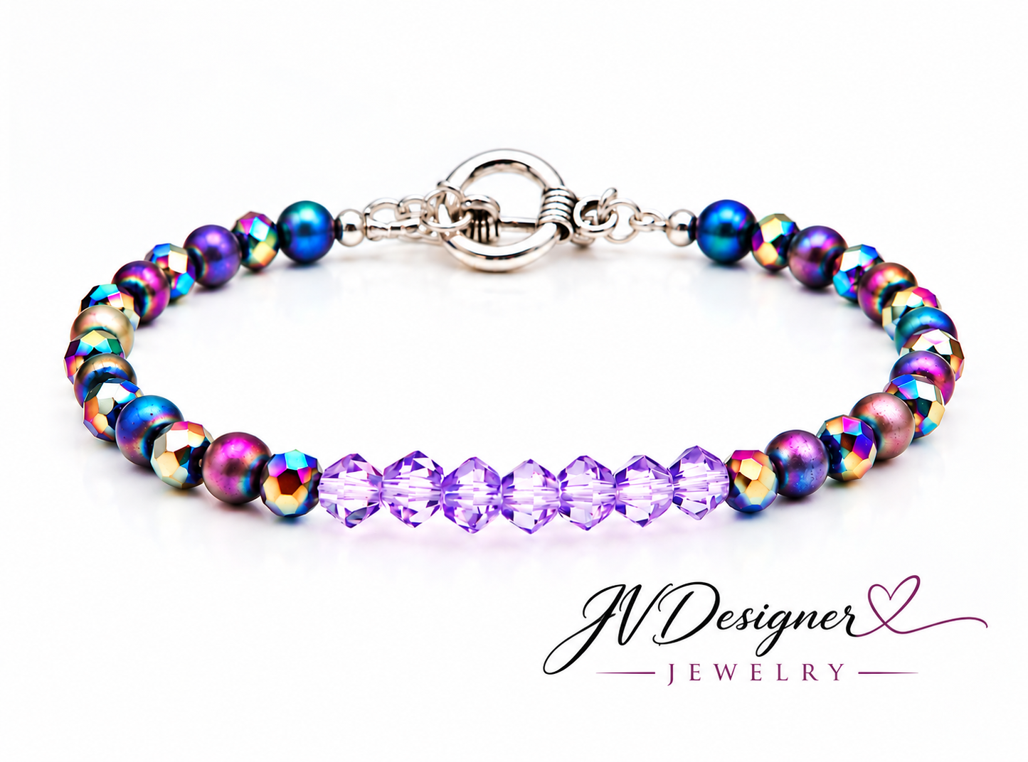 Rainbow Ion Plating Bracelet with Lavender Crystals | Color-Shifting | Handmade | JVDesigner