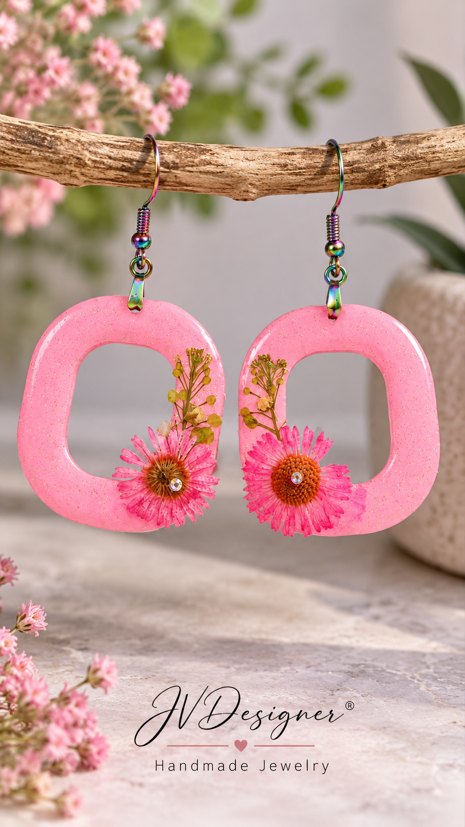 Dried Flower Resin Drop Earrings | Handmade Botanical Statement Earrings 2.25"