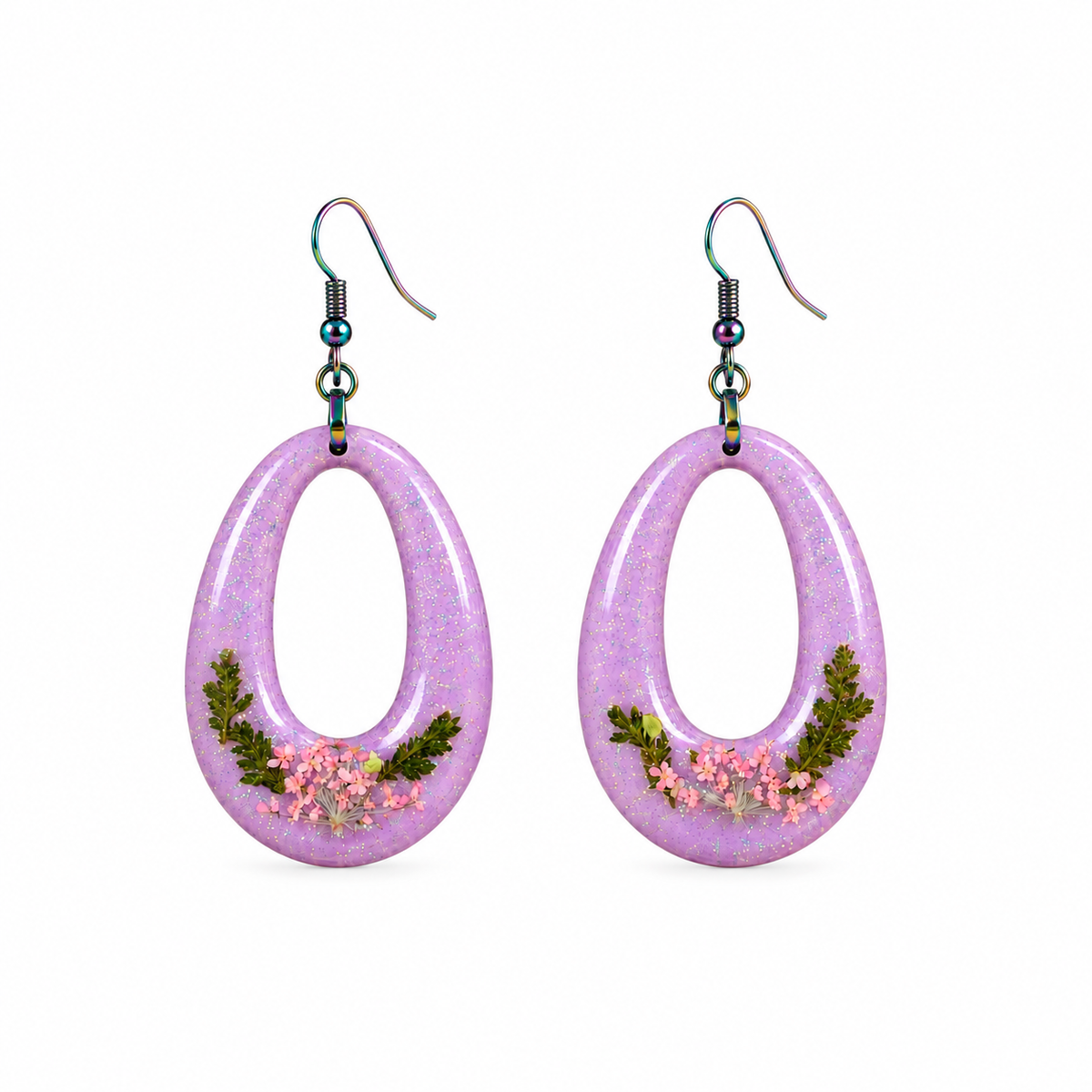 Boucles d'oreilles créoles ovales Fleur de Lavande – Résine de fleurs pressées | JVDesigner