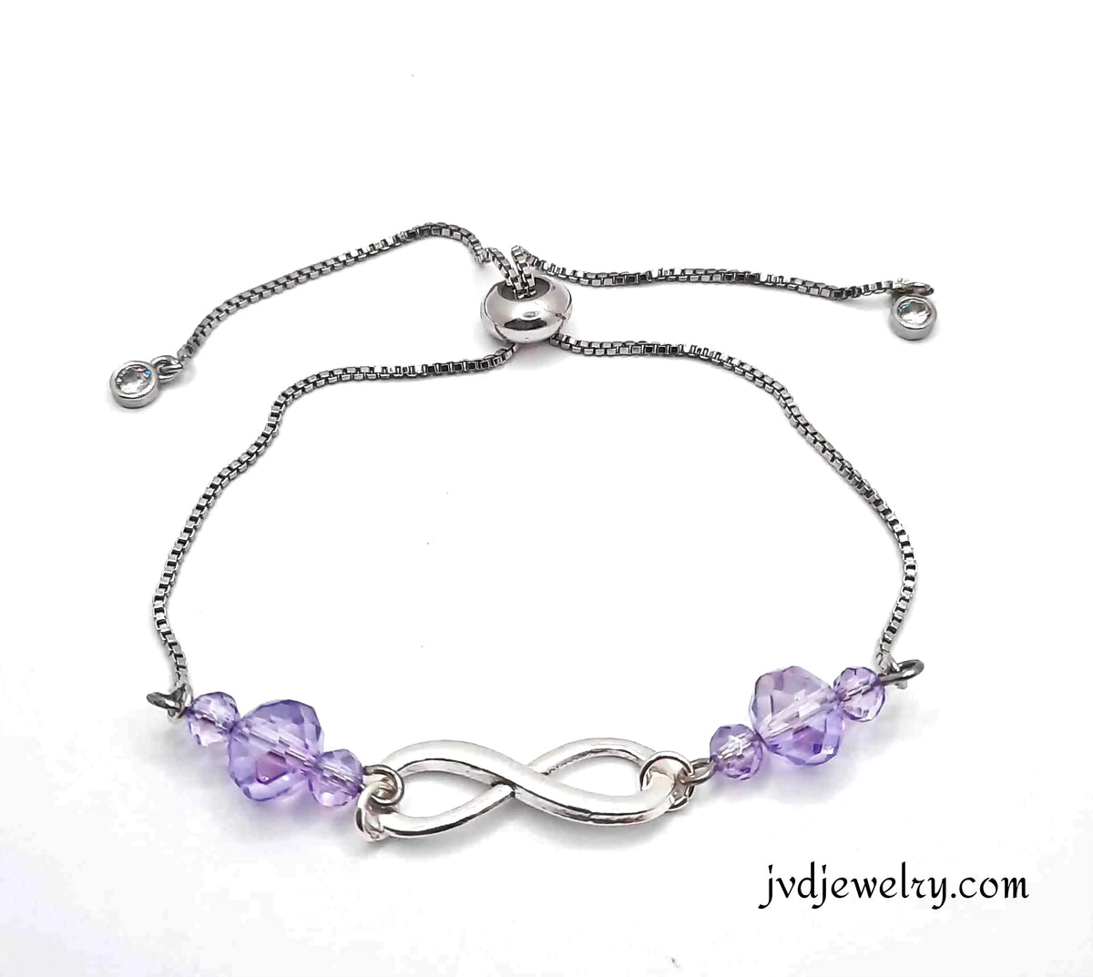 Lavender Crystal Infinity Bracelet in Shiny Silver