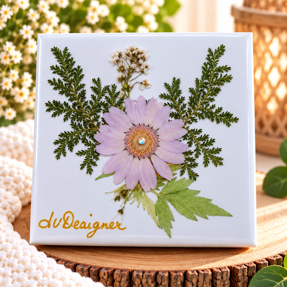 Handmade purple & pink floral dried flower gift box