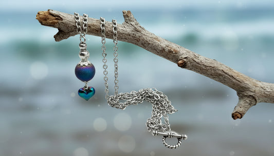 Rainbow beaded Necklace Ion platin Heart 18inch chain