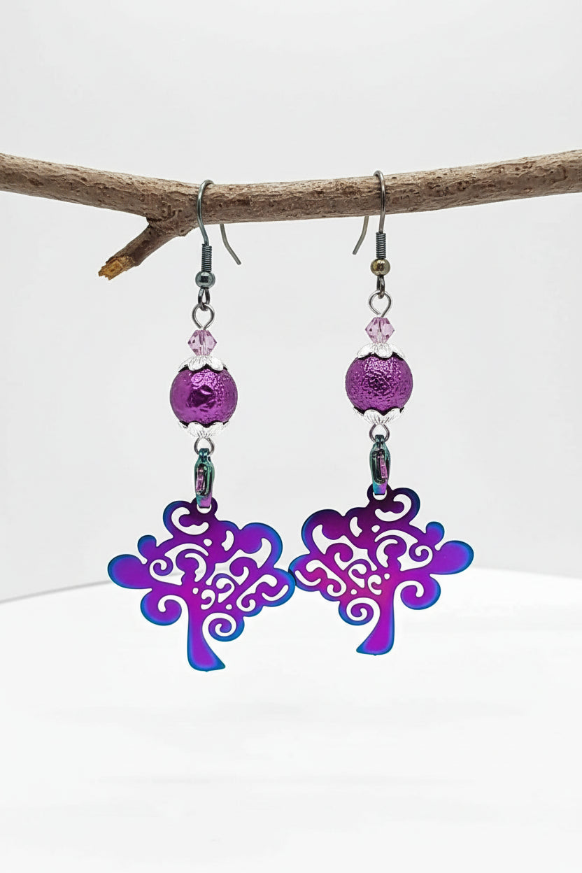 Flat ion plating tree beaded Earrings