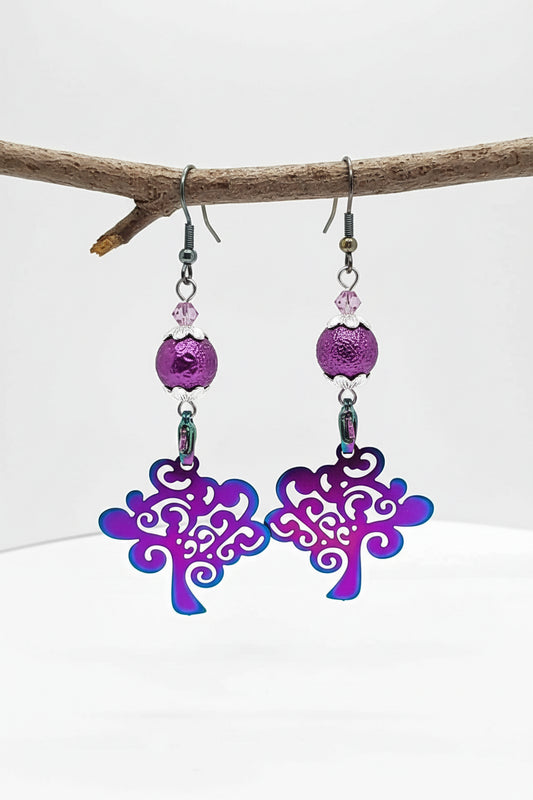Flat ion plating tree beaded Earrings