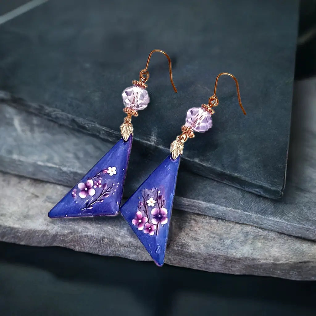 Flowers Resincrete Earrings Purple Dangle