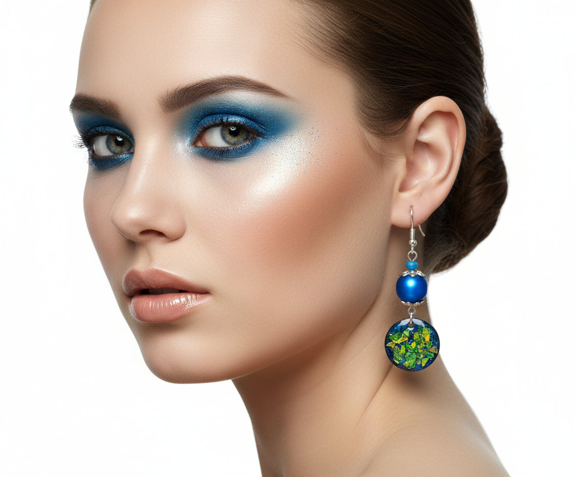 Blue Resin Charm Earrings - Handcrafted Artisan Design | 2 Inches