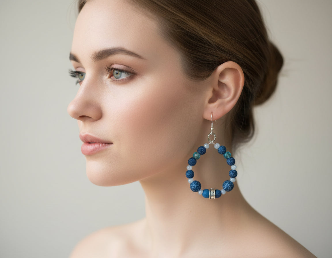 Exquisite Blue hoop Earrings 2.5-inches