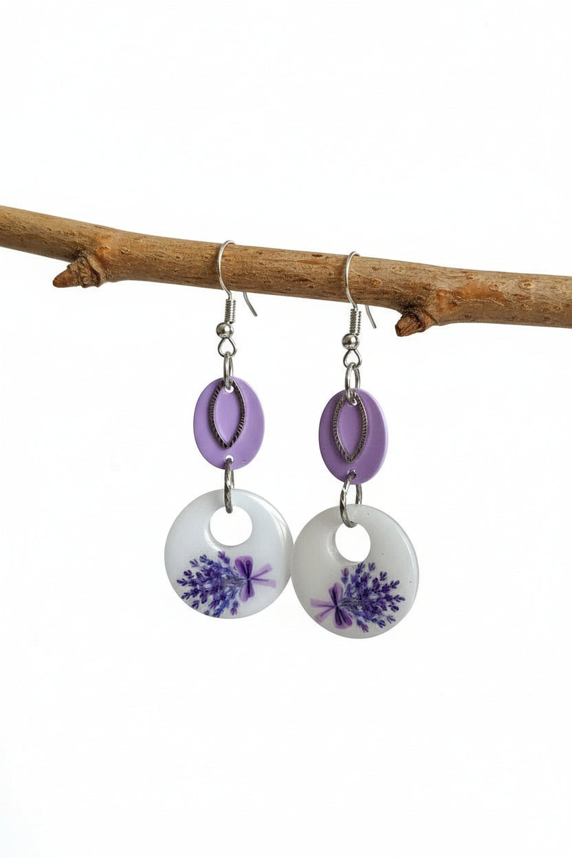 Fresh Bouquet Lavender Resin crete Earrings 2.25inches