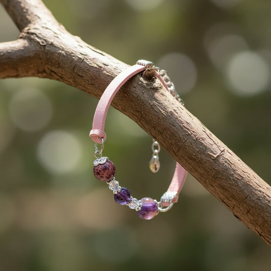 Pink Faux suede Purple Gemstone Bracelet