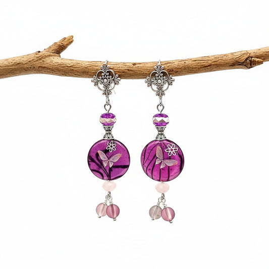 Purple Mother of Pearl Earrings - Iridescent Shell | 2.25 Inches