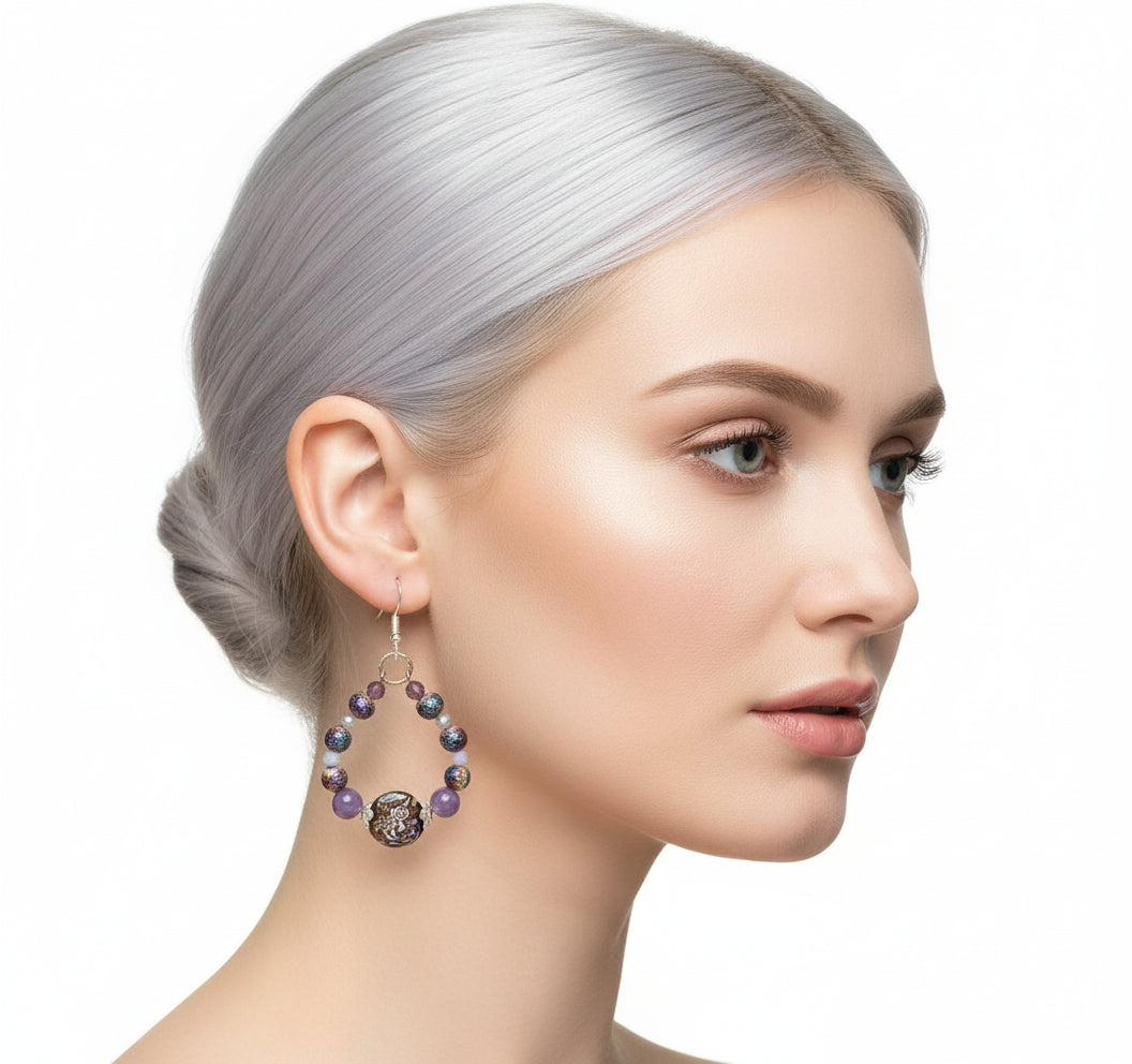 Purple lover hoop Earrings with lampwork