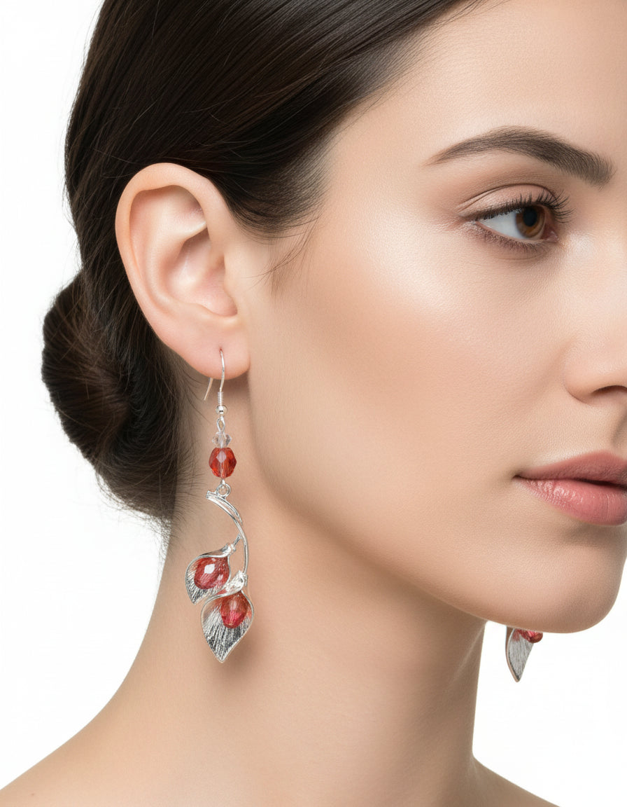 Calla Lily Silver Earrings - Czech Glass Flowers 2.75" | Elegant Drop