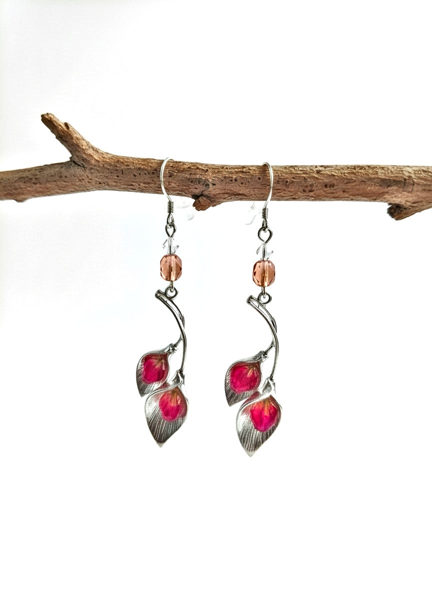 Calla Lily Silver Earrings - Czech Glass Flowers 2.75" | Elegant Drop