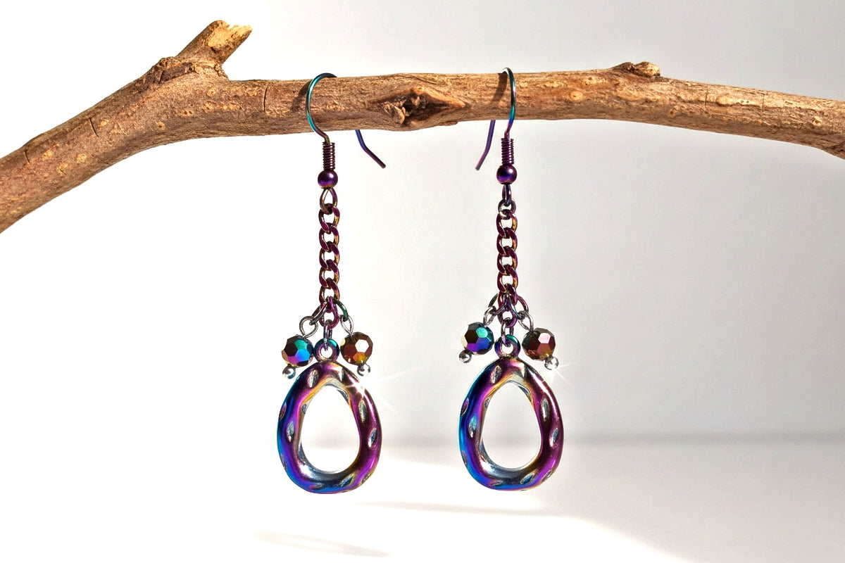 Rainbow Chain Iridescent Beads Earrings - Colorful Dangle Earrings with Stainless Steel Hooks