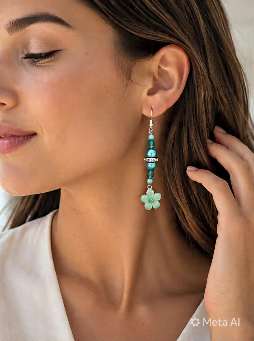 Turquoise Enamel Flower Drop Earrings