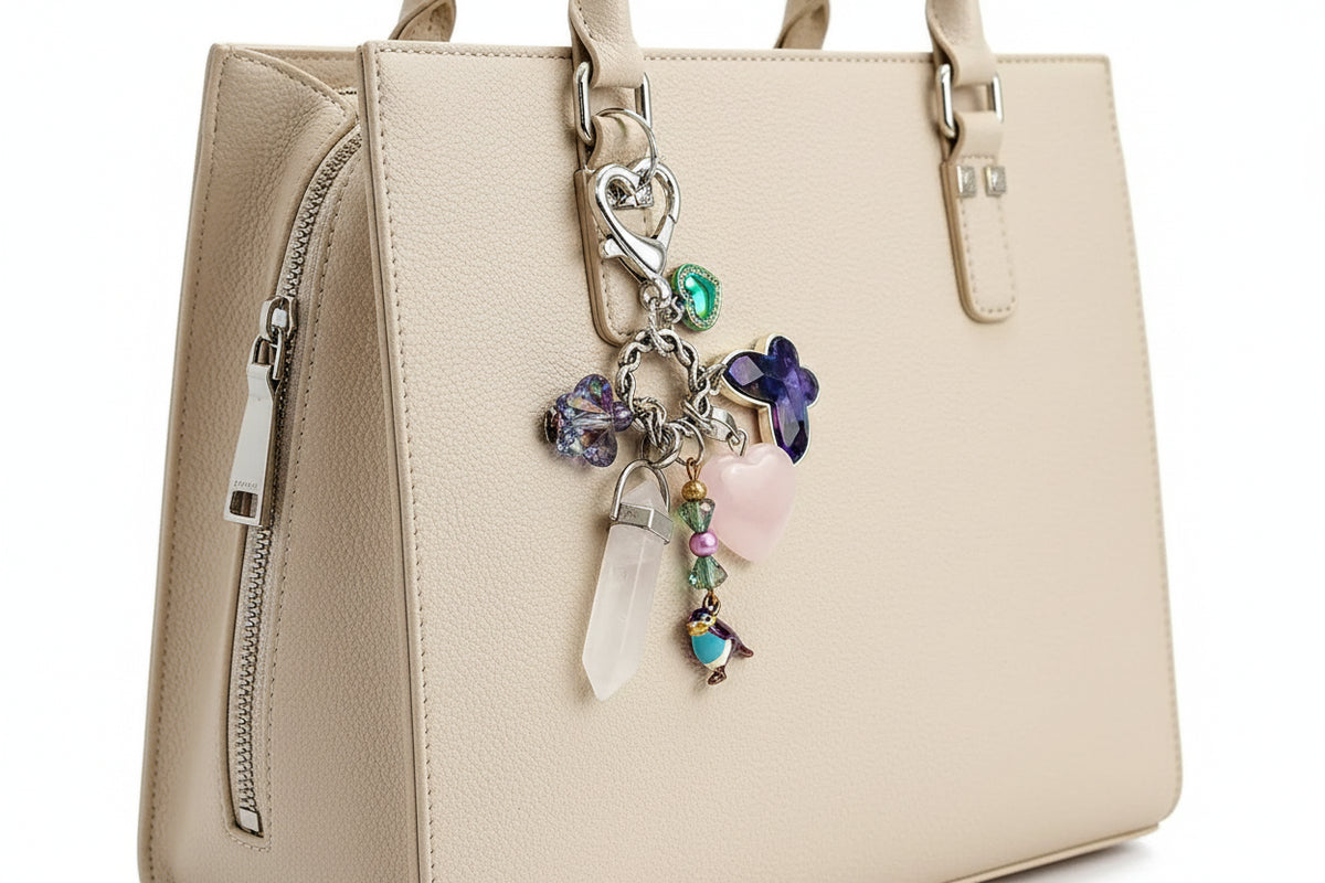 Heart Butterfly Purse Charm - Silver Plated Bag Charm Accessories