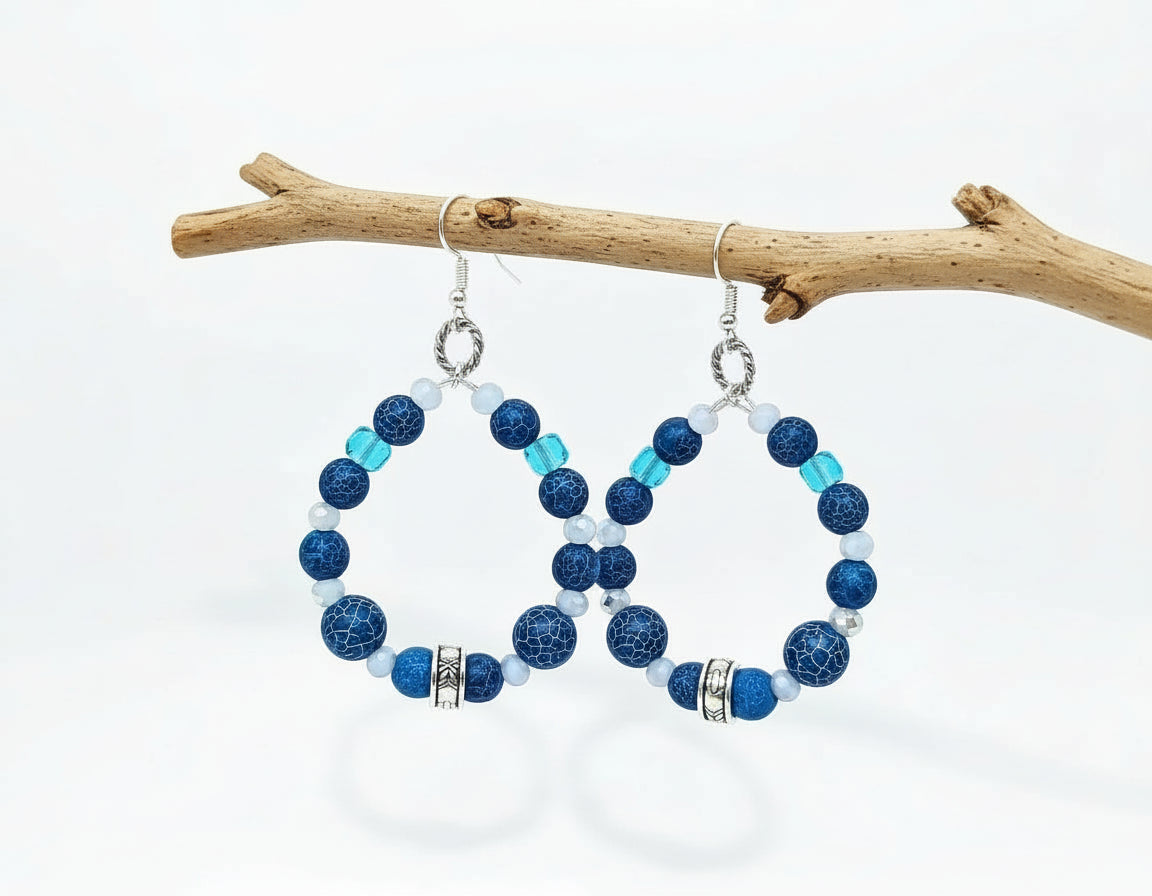 Exquisite Blue hoop Earrings 2.5-inches