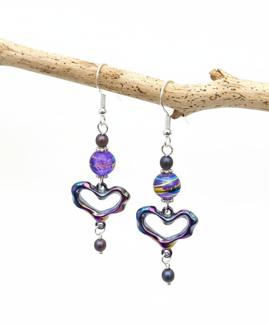 Rainbow Heart Earrings - Ion Plated Iridescent | Hypoallergenic Hooks