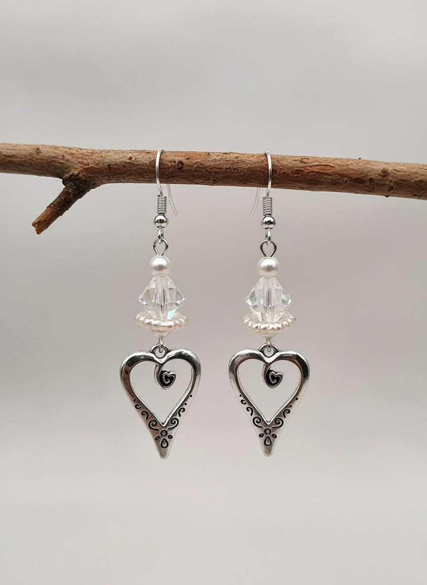 Pink Lucite Heart Earrings - Silver Accents Multiple Colors | 2 Inches