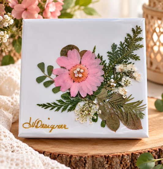 Handmade pink dried flower gift box