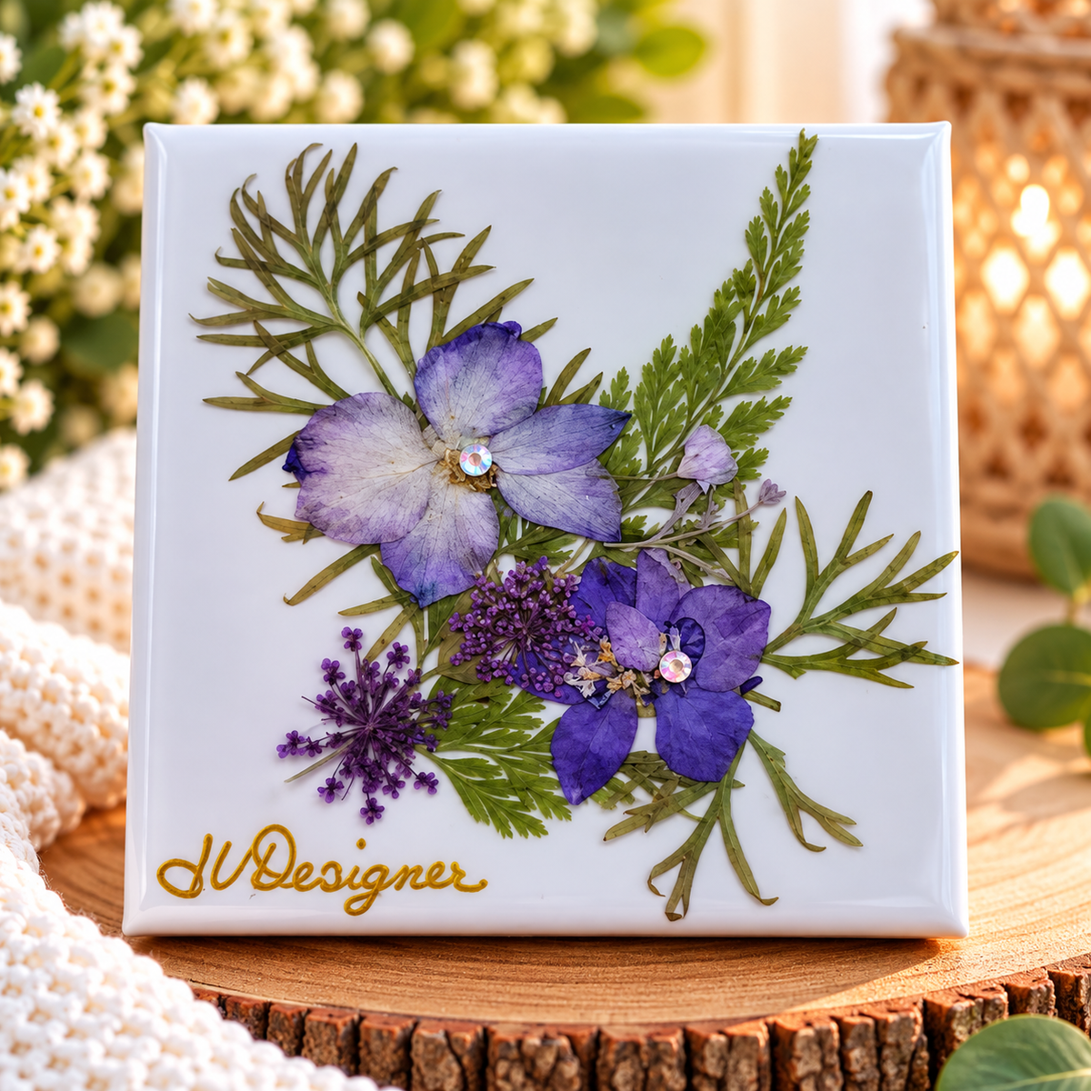Handmade purple wildflower dried flower gift box