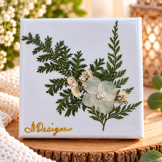 Handmade white botanical dried flower gift box