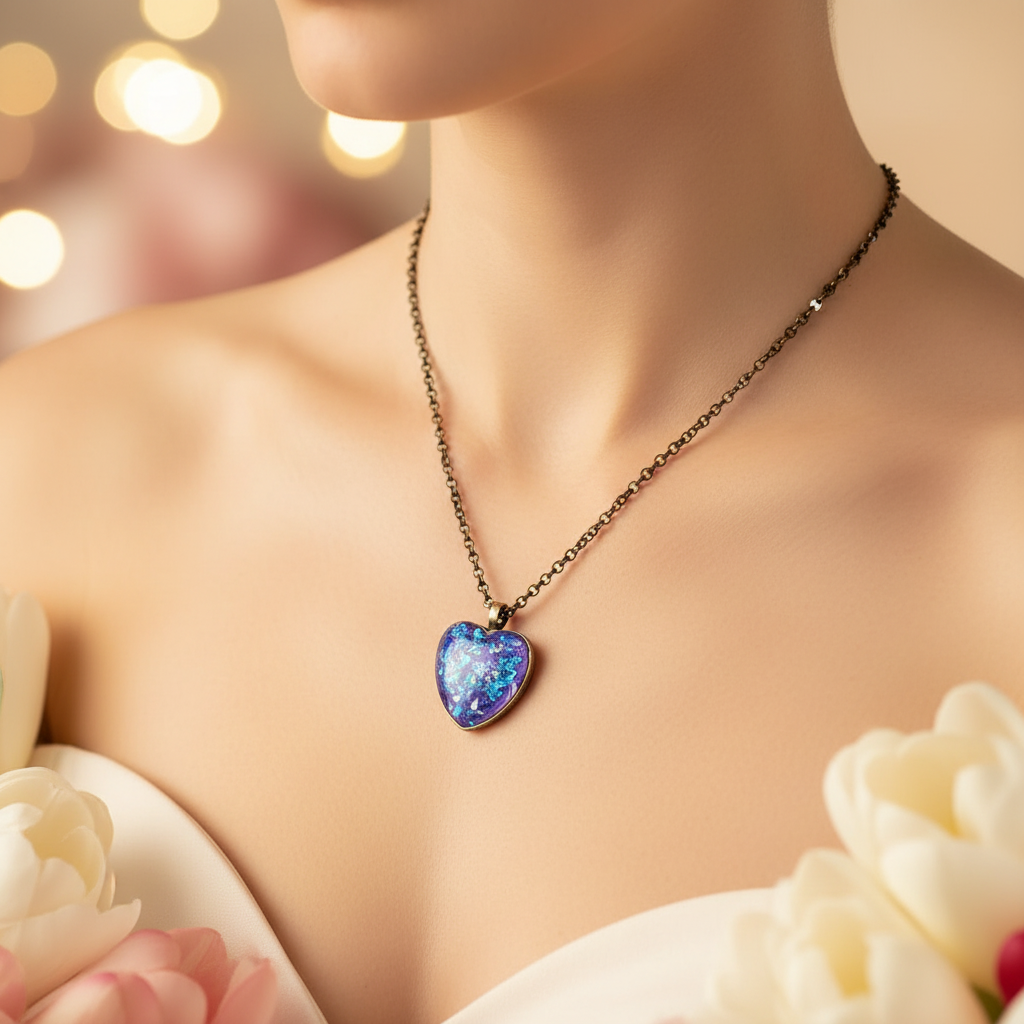 Unique Resin art pendant Necklace heart
