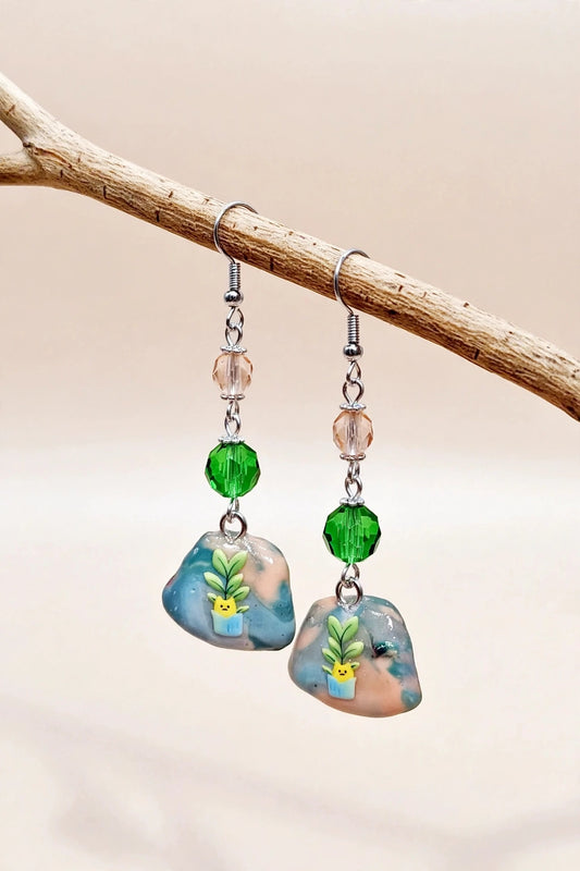 Aretes de Pascua Pastel - Dijes de Arcilla Hechos a Mano Cuentas de Cristal