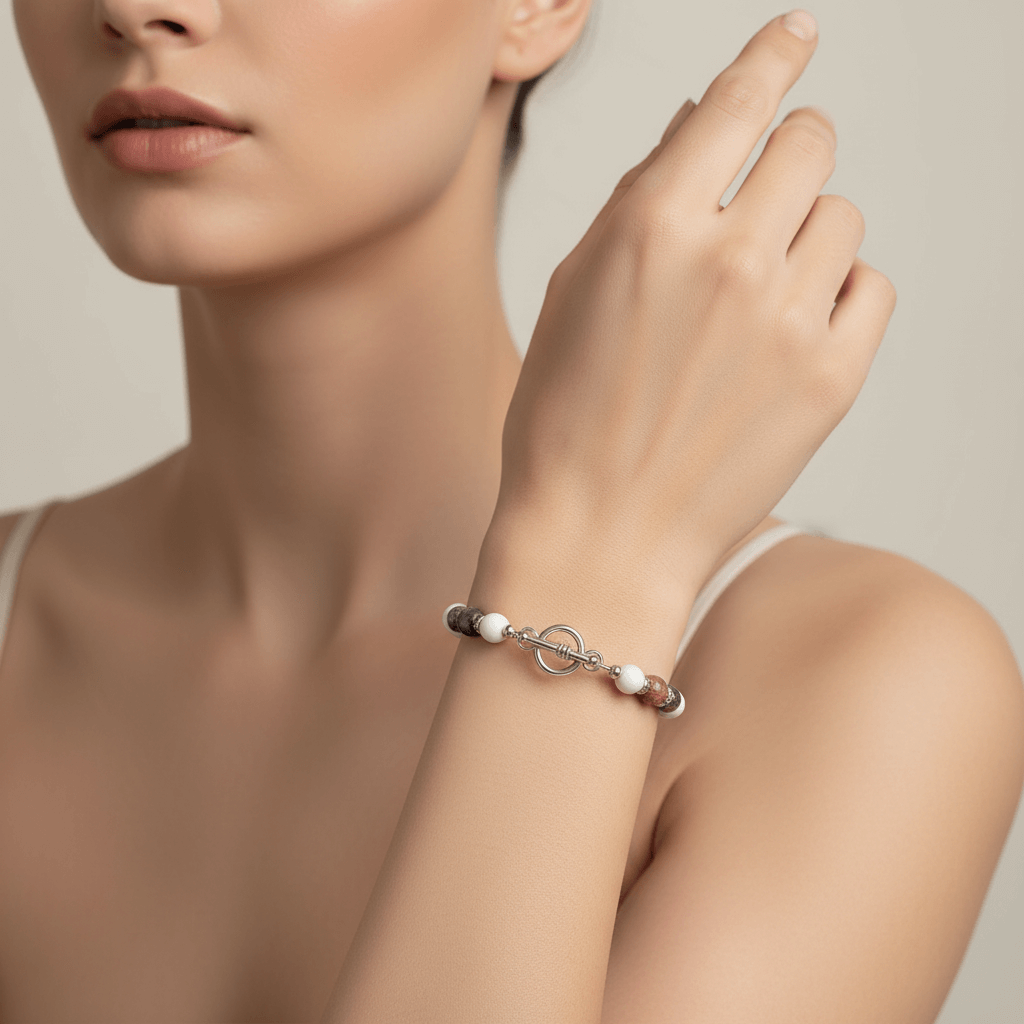 Comfort-Fit Purple & White Stone Stretch Bracelet