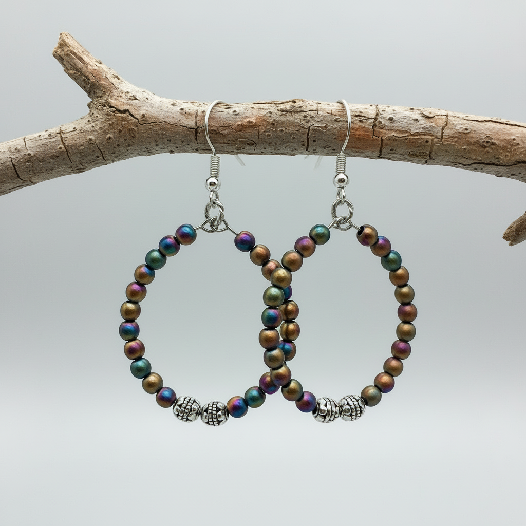 RAINBOW HOOP WITH SILVER BEADS EARRINGS